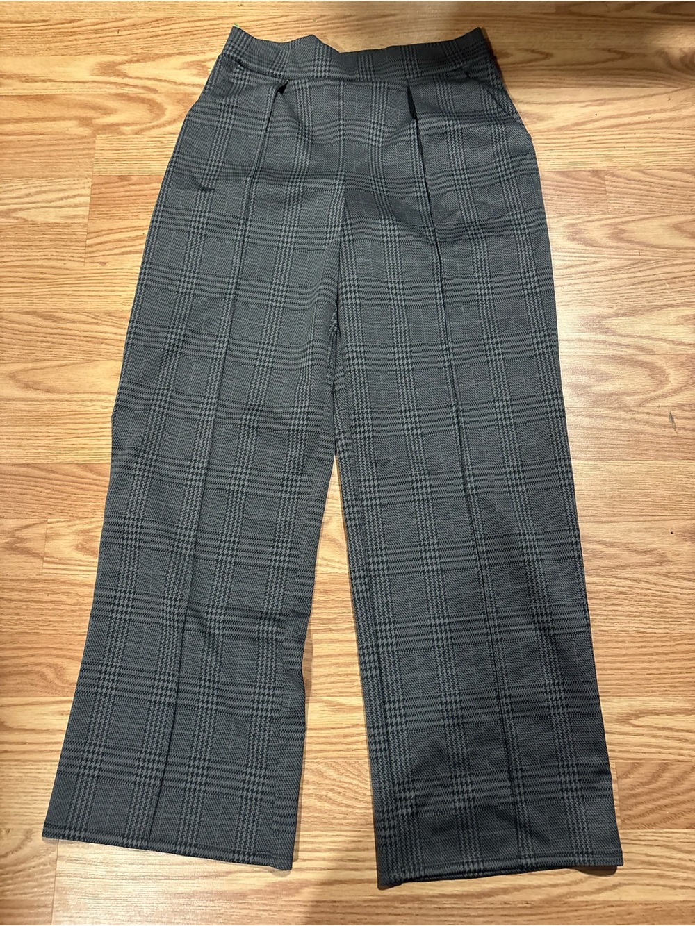 H&M Women's Gray Plaid Wide-Leg Trousers size medium